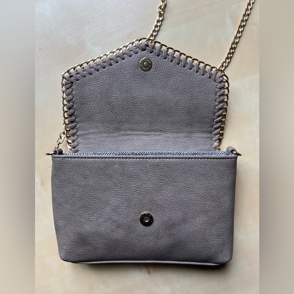 MMS Design Studio Taupe Crossbody Bag with Gold-Tone Chain & Whipstitch Trim - Picture 8 of 10
